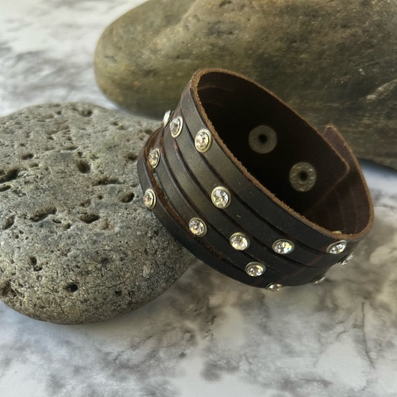 3/$20 Faux Leather Cuff Bracelet with Rhinestones - Picture 3 of 10